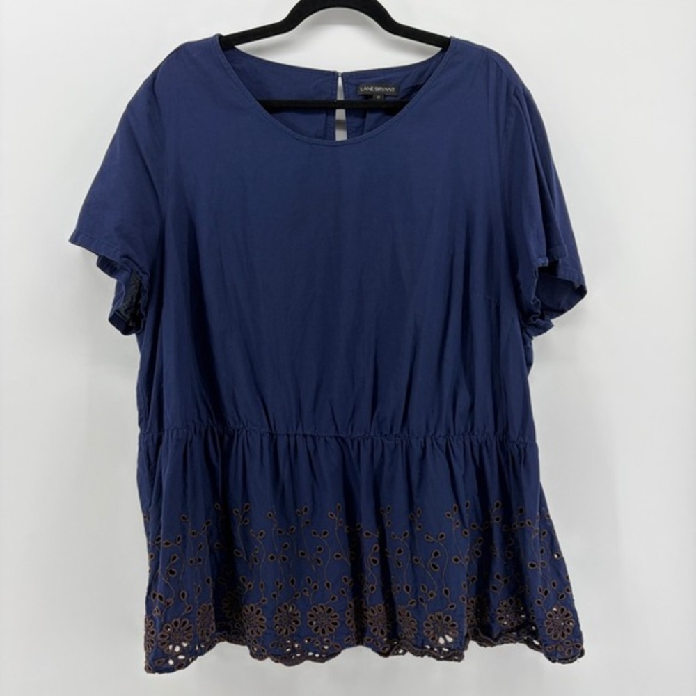 Lane Bryant Navy Eyelet Hem Short Sleeve Top